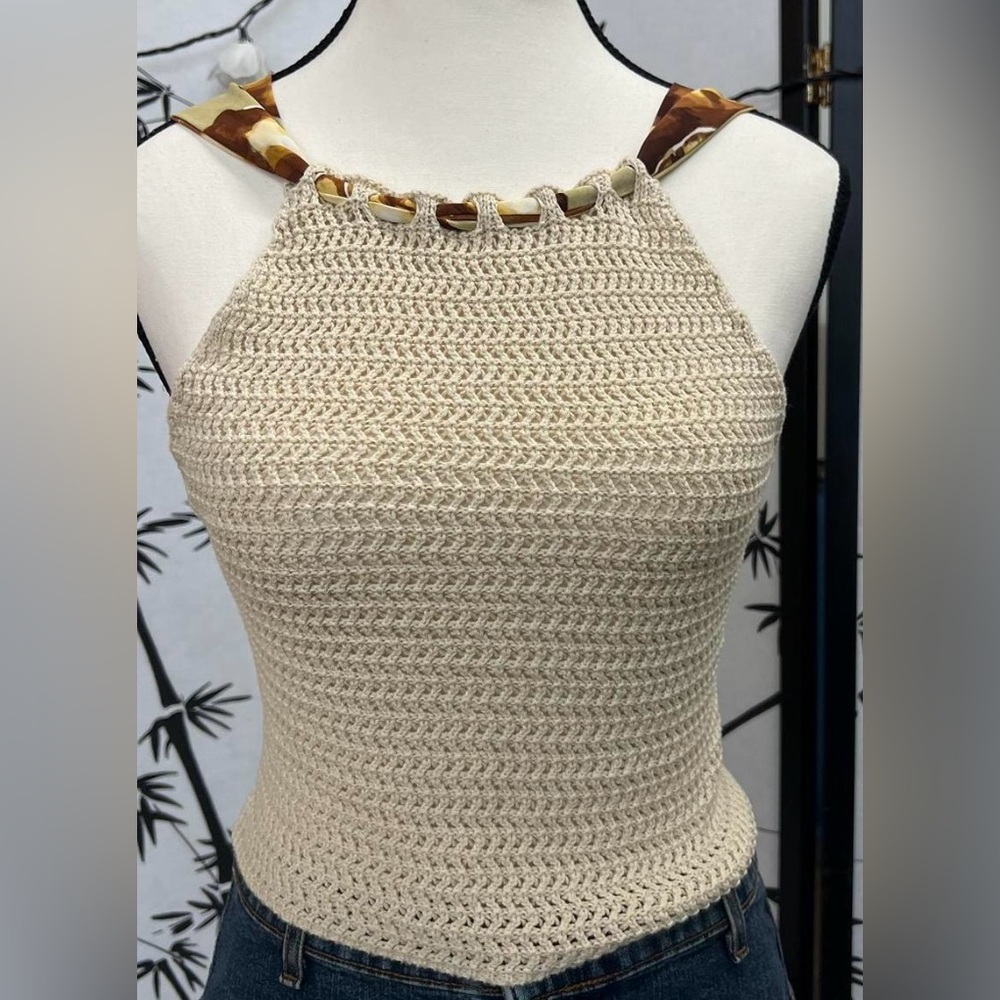 House of Harlow Beige Crochet Halter Top size small